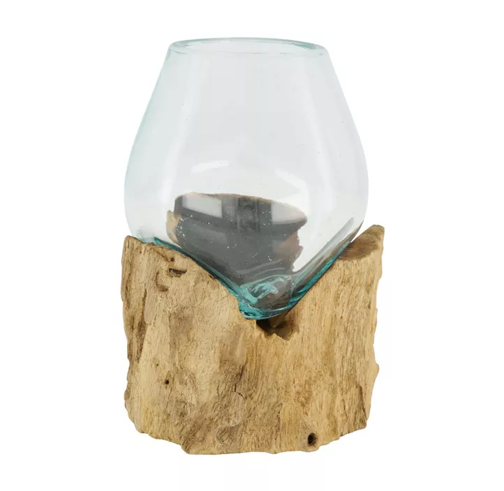 Teakholz mit Windlicht 2