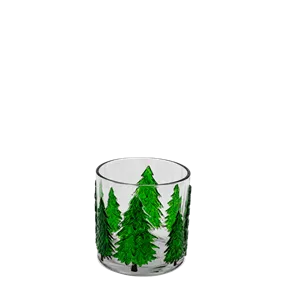 Teelichthalter mit Tannenmotiv aus Glas