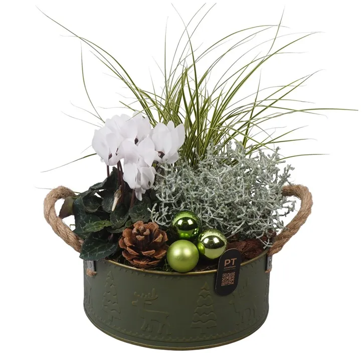 Weihnachts-Arrangement im Metalltopf